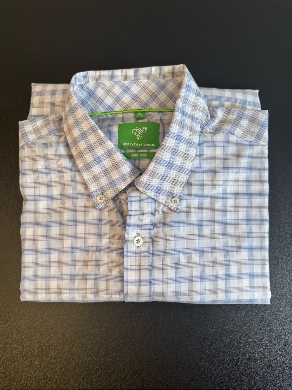 Forsyth of Canada Men's Light Blue Gray Plaid Button-Down Shirt XL Non Iron
